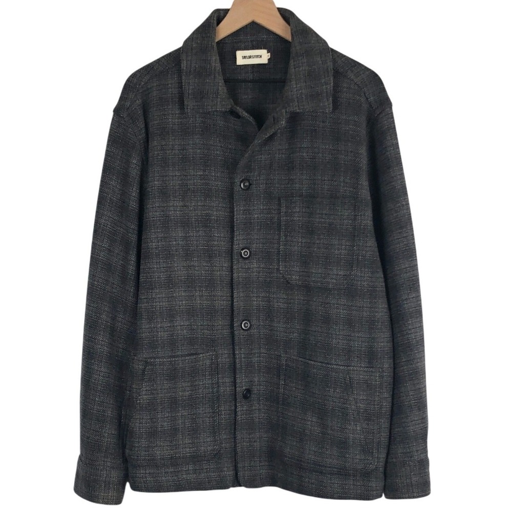 TAYLOR STITCH Ojai Jacket Glen Plaid Wool Blend Chore Coat Men's 42 L Charcoal